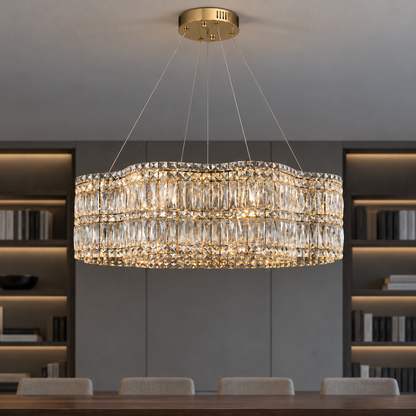 Wavy crystal drum chandelier in chrome or gold — commercial, Gold / 60 cm