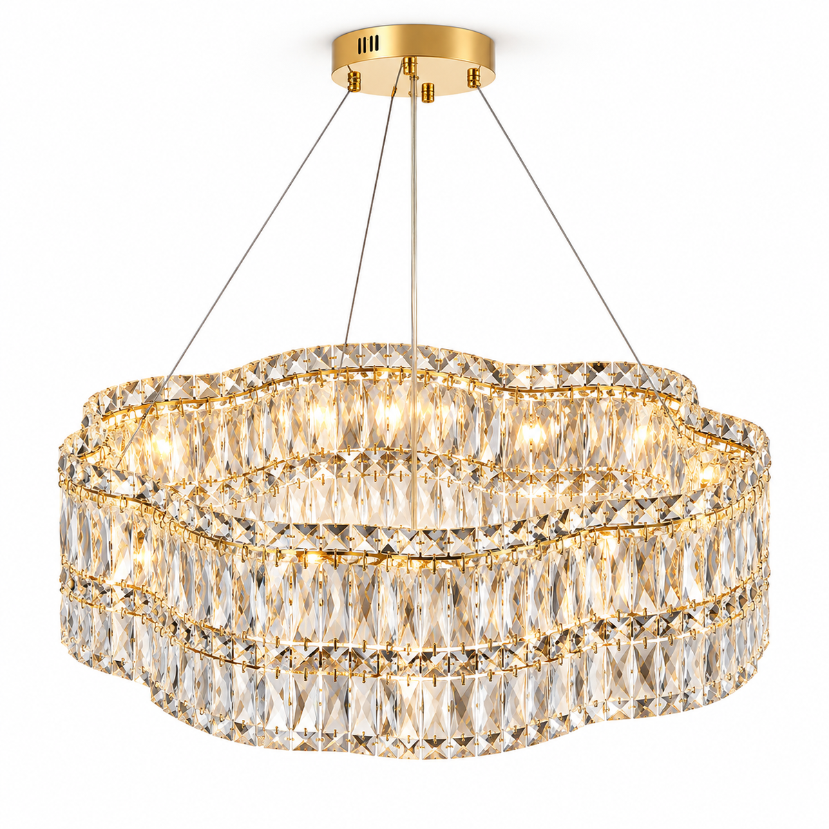 Wavy crystal drum chandelier in chrome or gold — cover, Gold / 60 cm