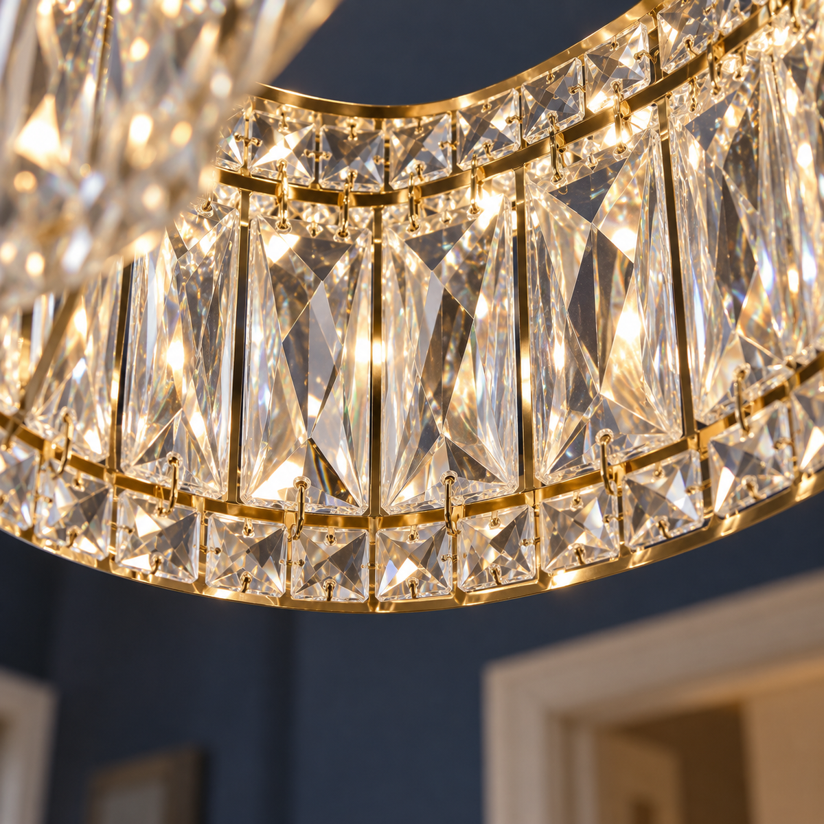 Wavy crystal drum chandelier in chrome or gold — detail, Gold / 60 cm