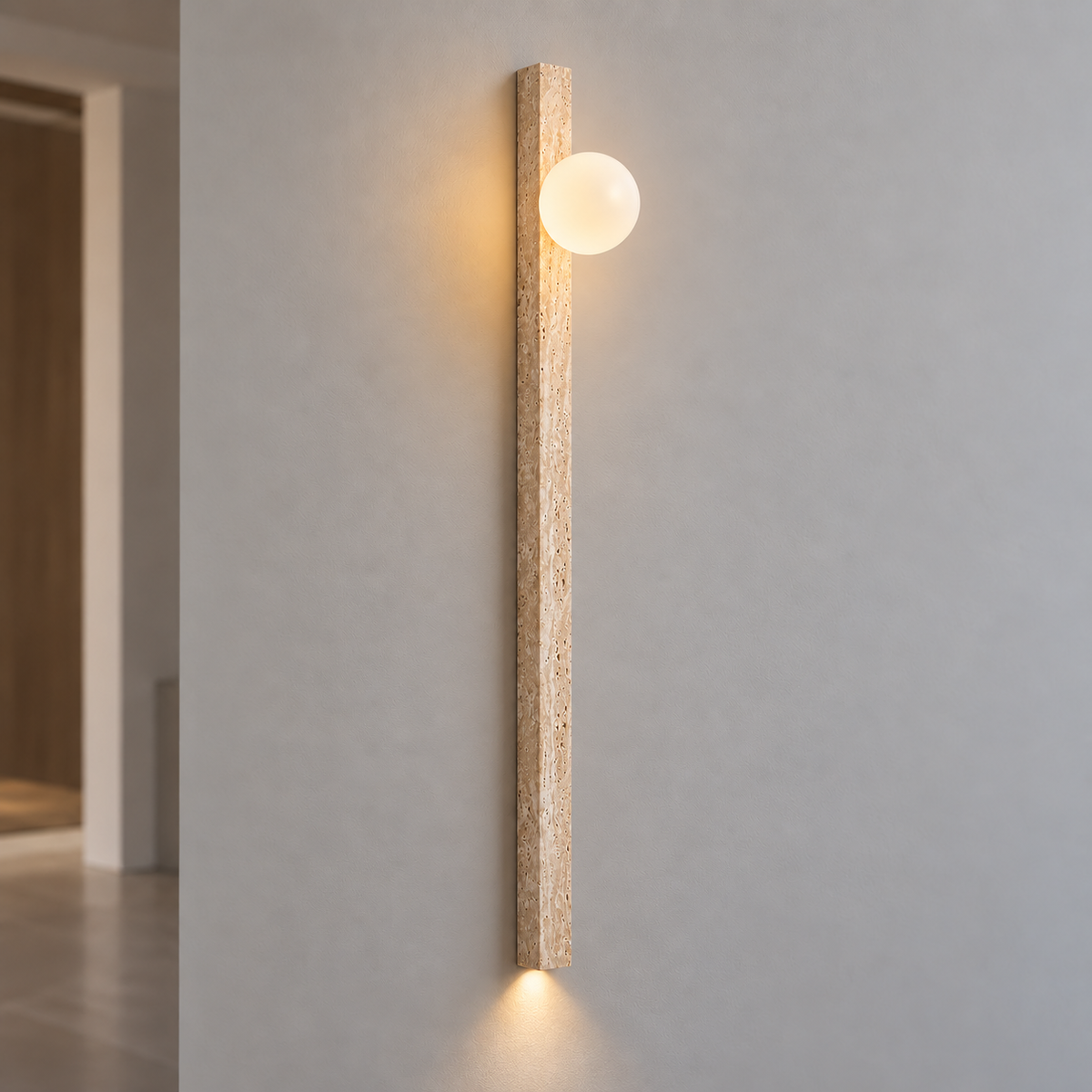 Long travertine wall light in two styles — commercial, globe_120