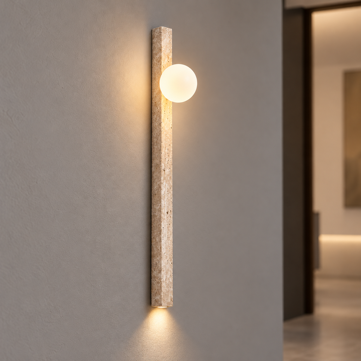Long travertine wall light in two styles — commercial, globe_90