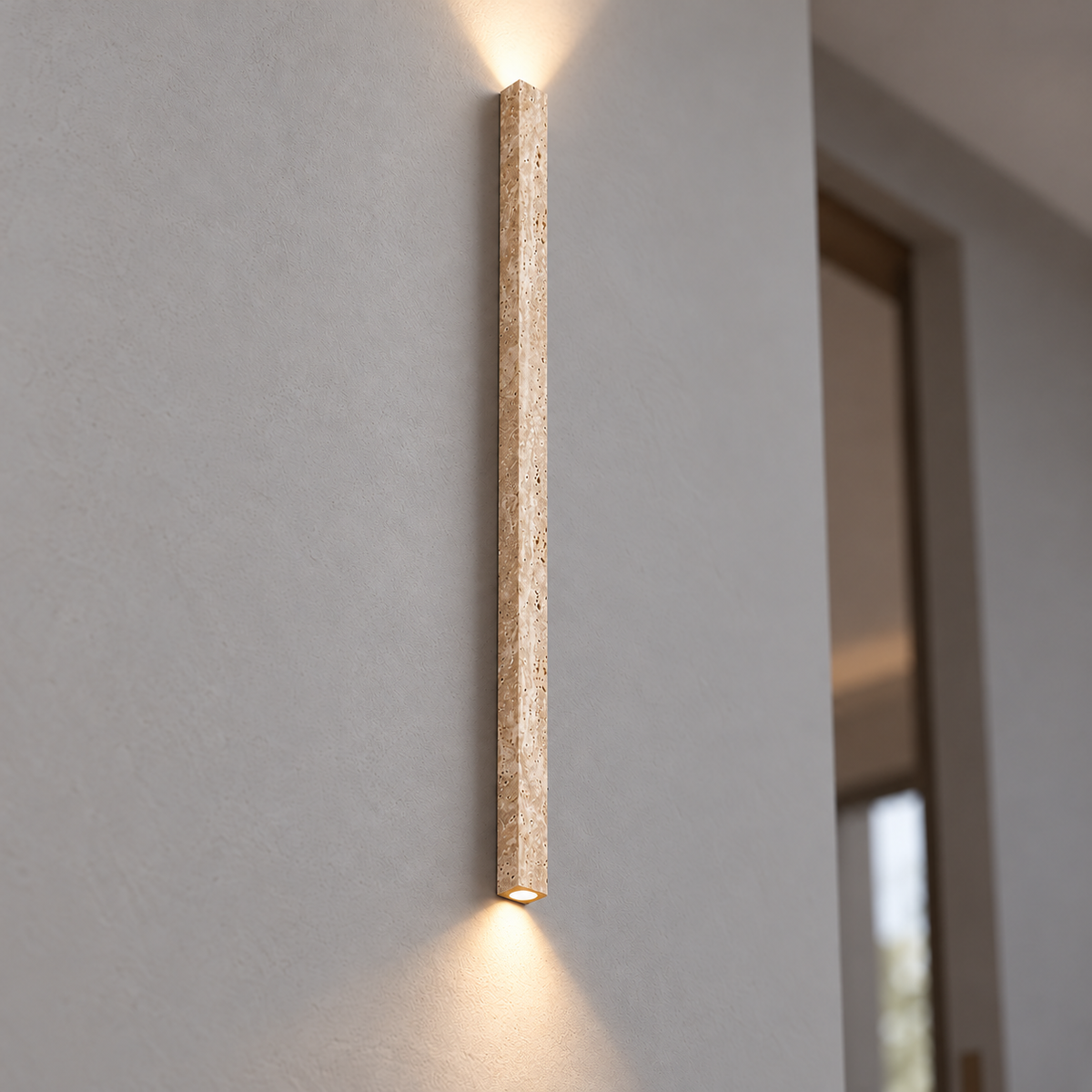 Long travertine wall light in two styles — commercial, plain_120