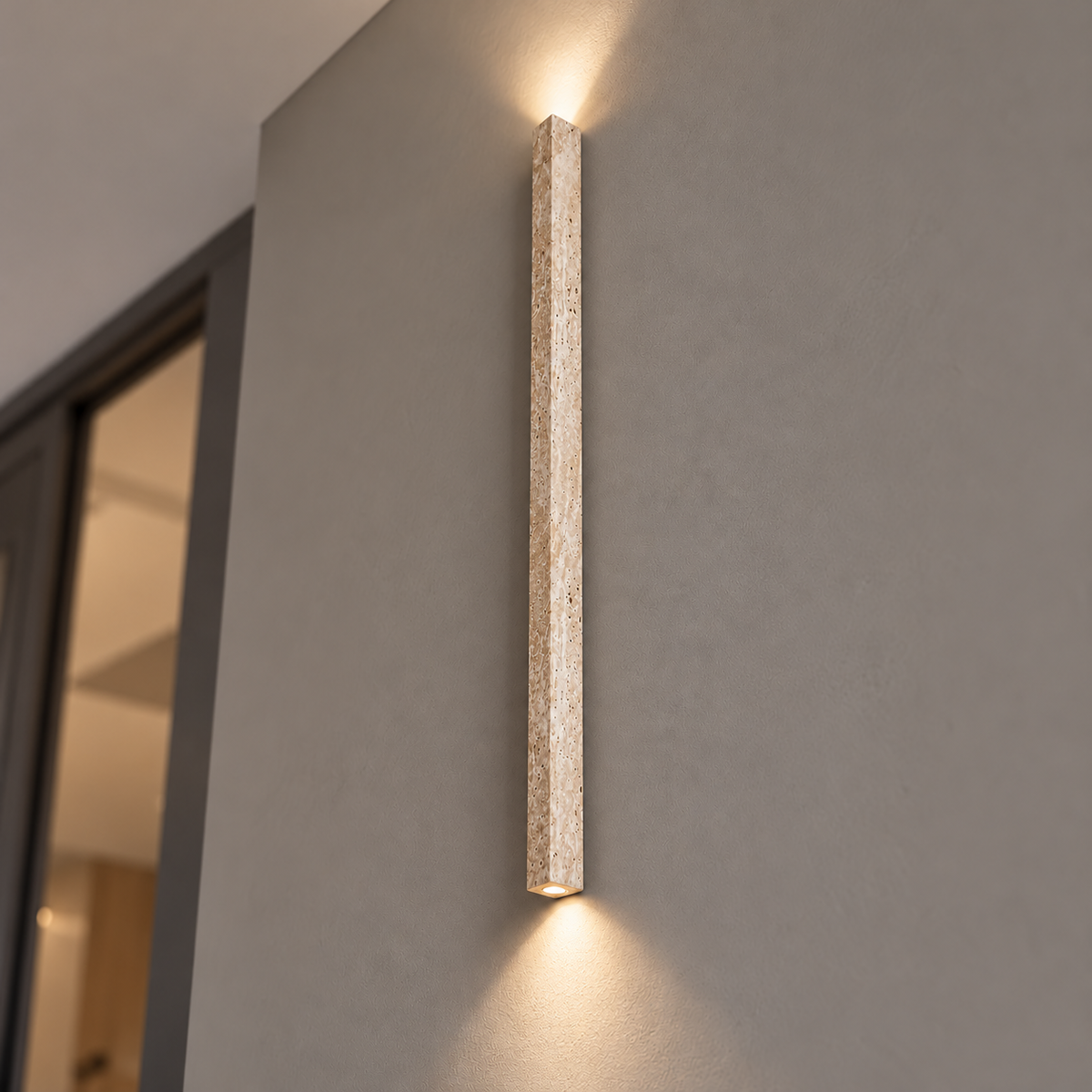 Long travertine wall light in two styles — commercial, plain_90