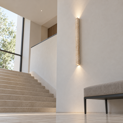 Long travertine wall light in two styles — under distance, plain_90