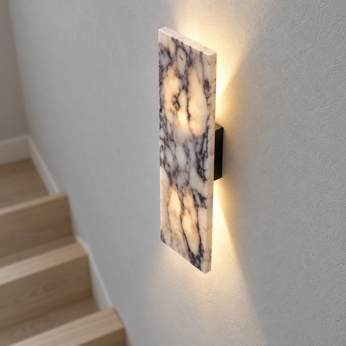 Veined stone wall bar light, 32 cm — above mid, pale_veined_32cm