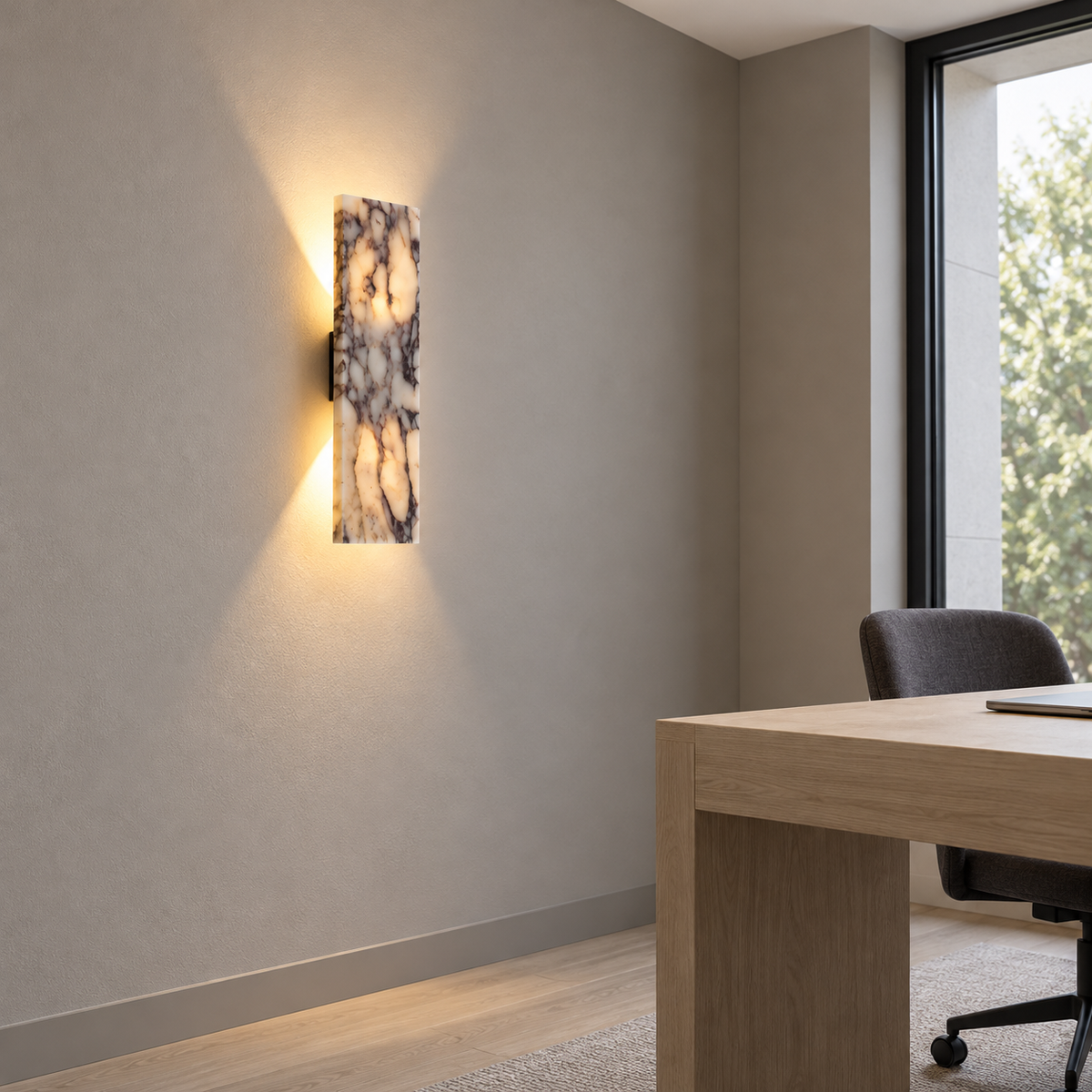 Veined stone wall bar light, 32 cm — front side far, pale_veined_32cm