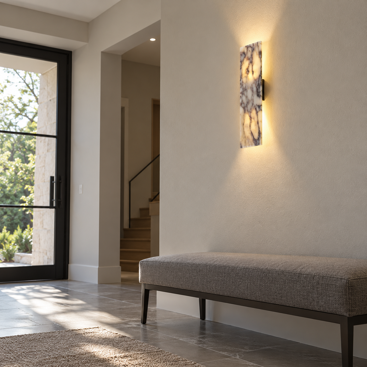 Veined stone wall bar light, 32 cm — under distance, pale_veined_32cm