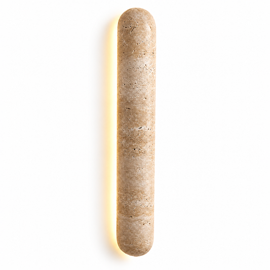 Capsule travertine wall light with a soft halo — cover, Yellow-beige / Length60cm