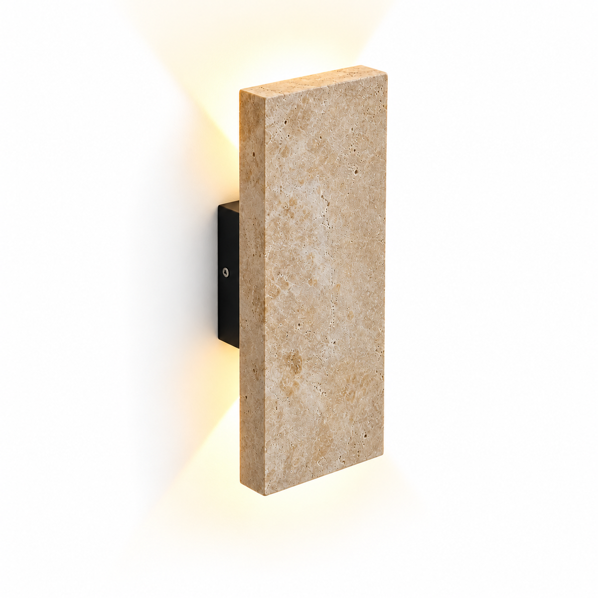 Upright stone block wall light with twin beams — cover, Yellow-beige / Length 22 cm