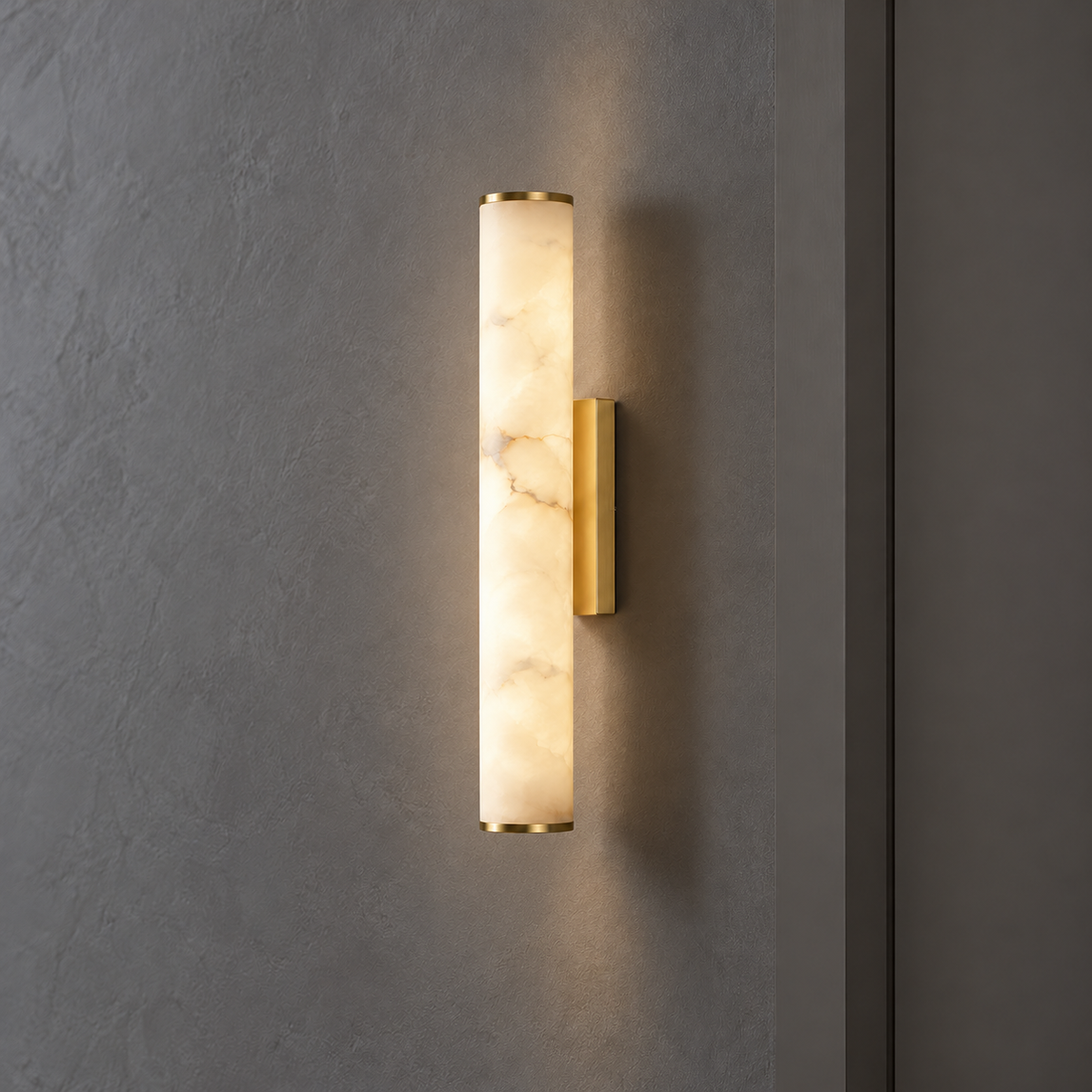 Faux-marble resin tube wall light with metal caps — commercial, Gold / Length 40 cm