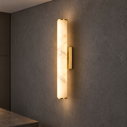 Faux-marble resin tube wall light with metal caps — commercial, Gold / Length 50 cm