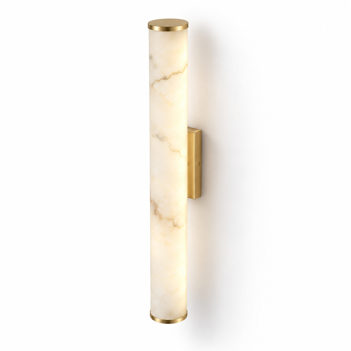 Faux-marble resin tube wall light with metal caps — cover, Gold / Length 50 cm