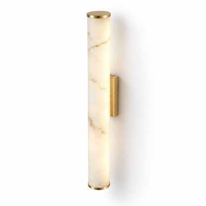 Faux-marble resin tube wall light with metal caps — cover, Gold / Length 50 cm