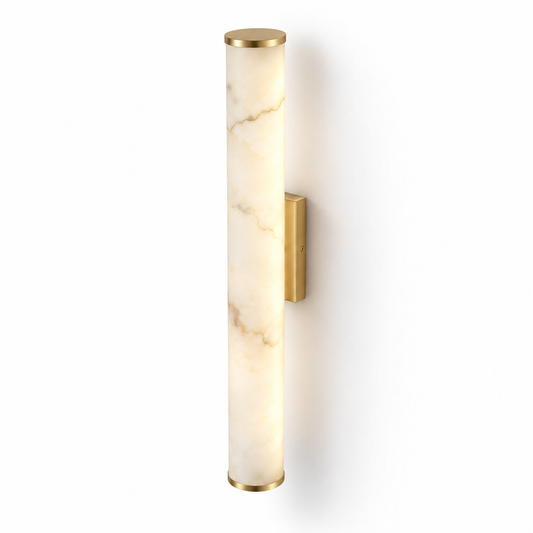 Faux-marble resin tube wall light with metal caps — cover, Gold / Length 50 cm