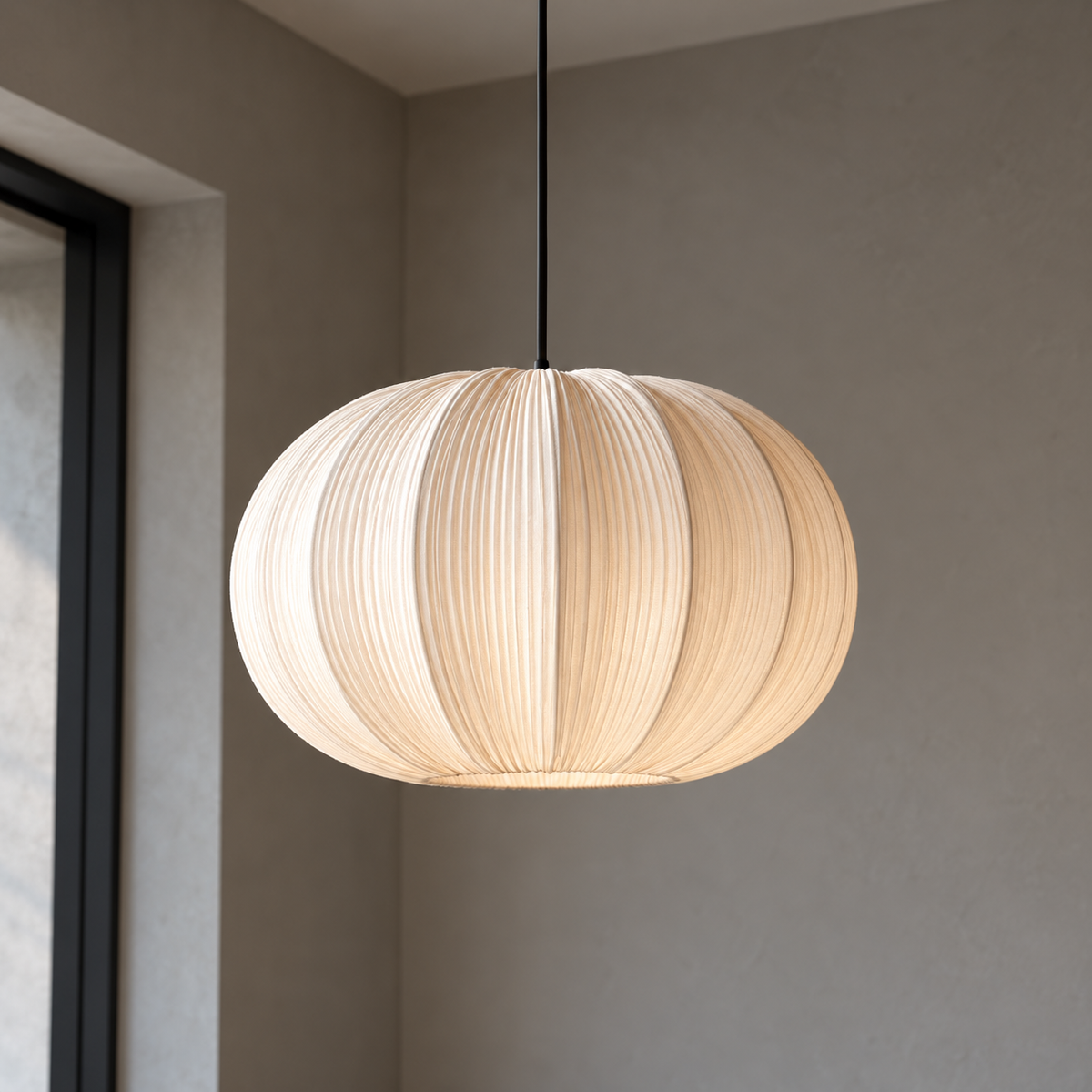 Pleated fabric pumpkin pendant in single or grouped styles — commercial, single_round