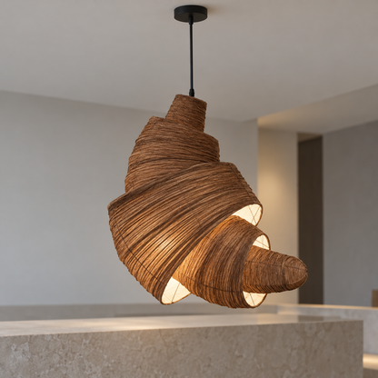 Croissant-shaped fabric pendant light — commercial, coffee