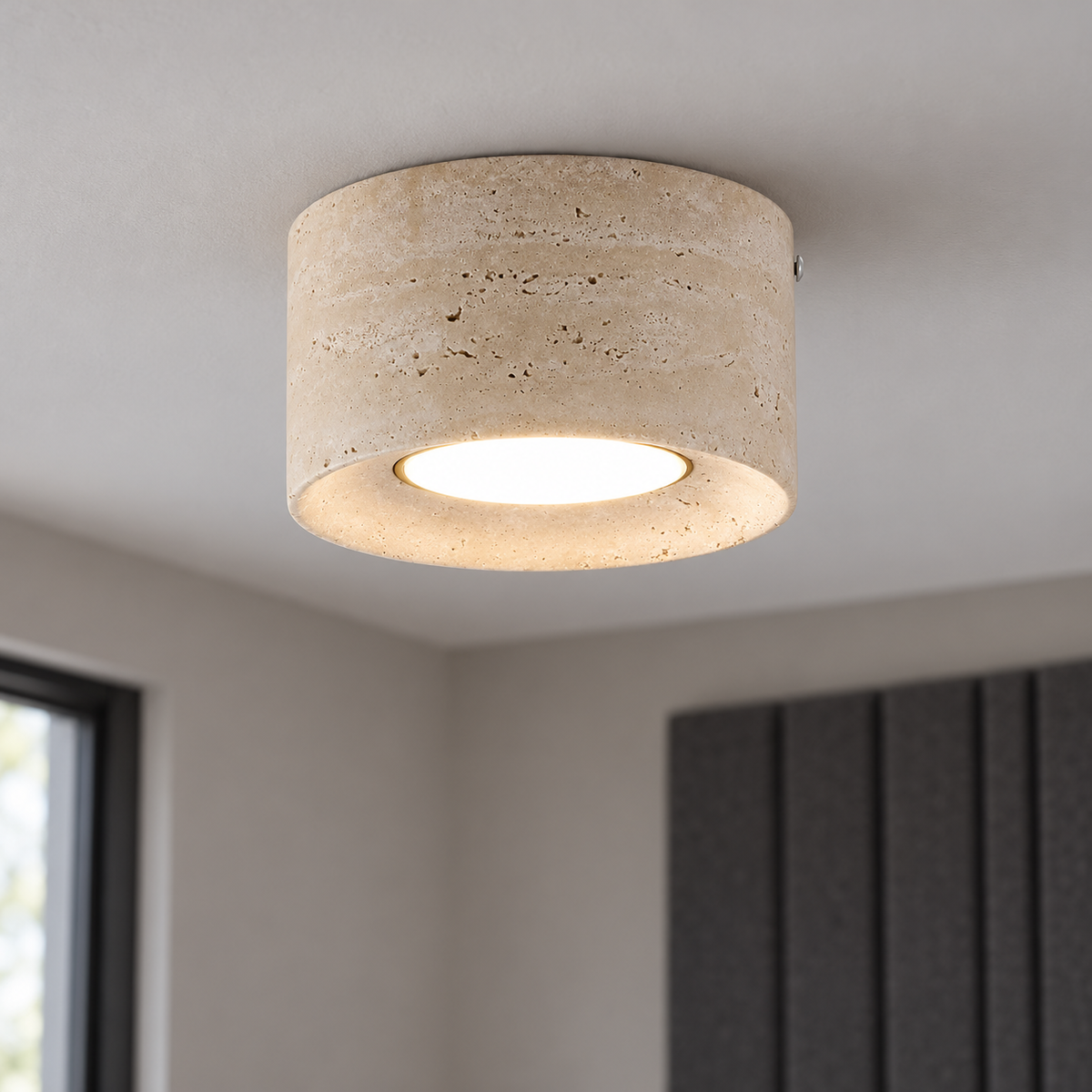 Textured cream drum ceiling light — commercial, standard