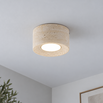 Textured cream drum ceiling light — under distance, standard