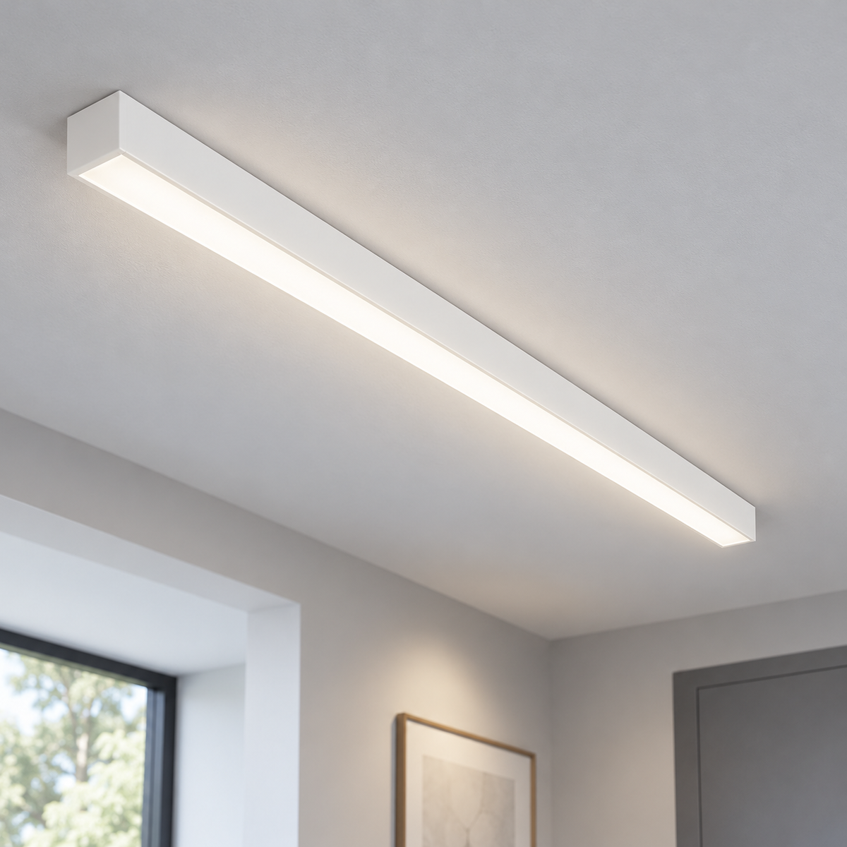 Architectural aluminium ceiling bar light — white 50 lit, White50cm