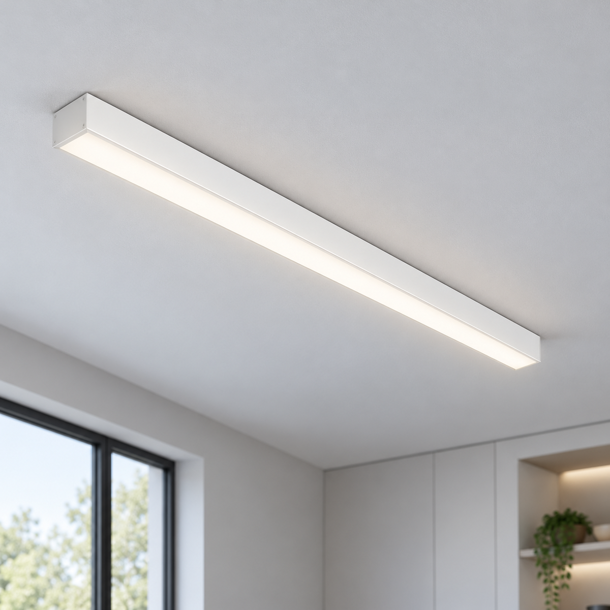 Architectural aluminium ceiling bar light — white 60 lit, White60cm
