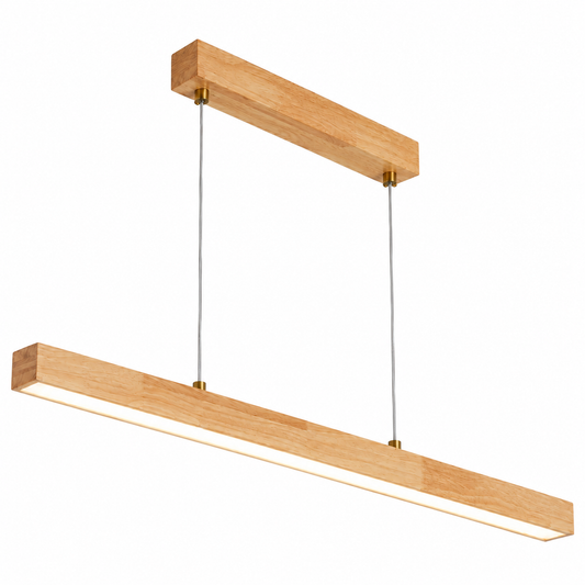 Slender rubberwood pendant for dining tables — catalog lit, Beige wood120cm