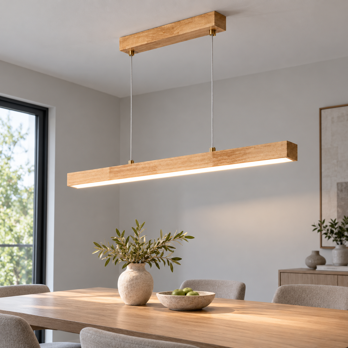 Slender rubberwood pendant for dining tables — neutral length 7, Beige wood80cm
