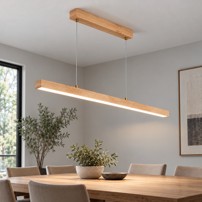 Slender rubberwood pendant for dining tables — neutral length 9, Beige wood150cm