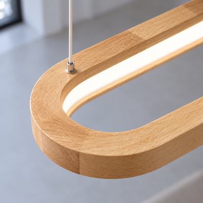 Illuminated oval pendant, top rim and cable connection shown in close detail