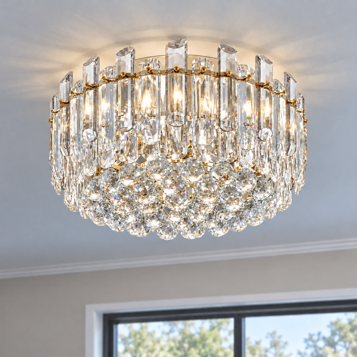 Crystal rod ceiling light with clear or tinted shades — commercial, Clear (Style S) / Diameter 60 cm