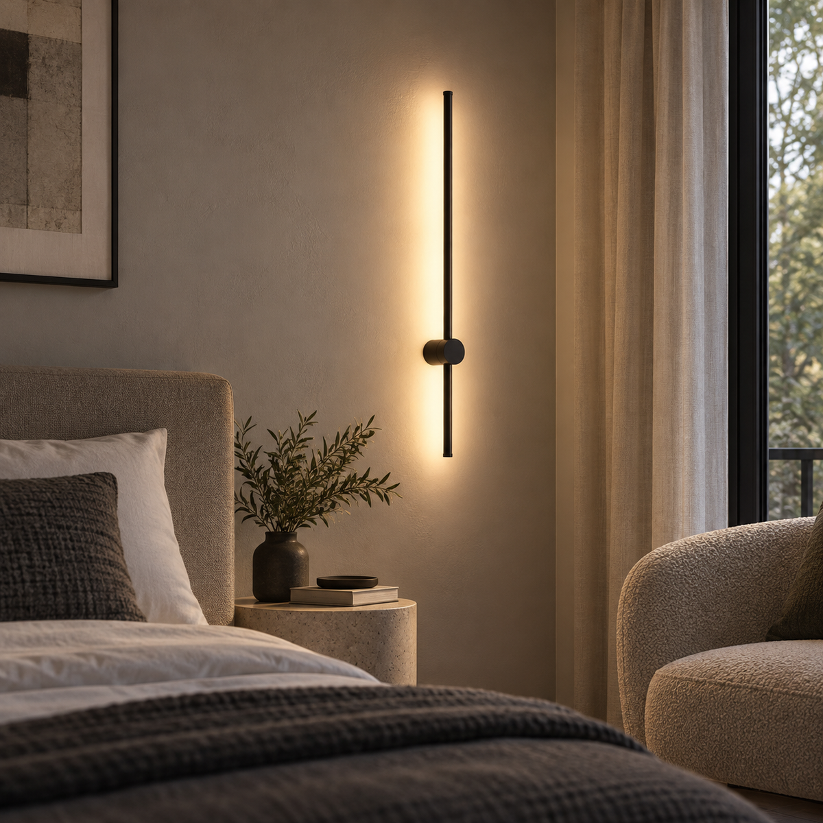 Minimalistische wandlamp in staafvorm