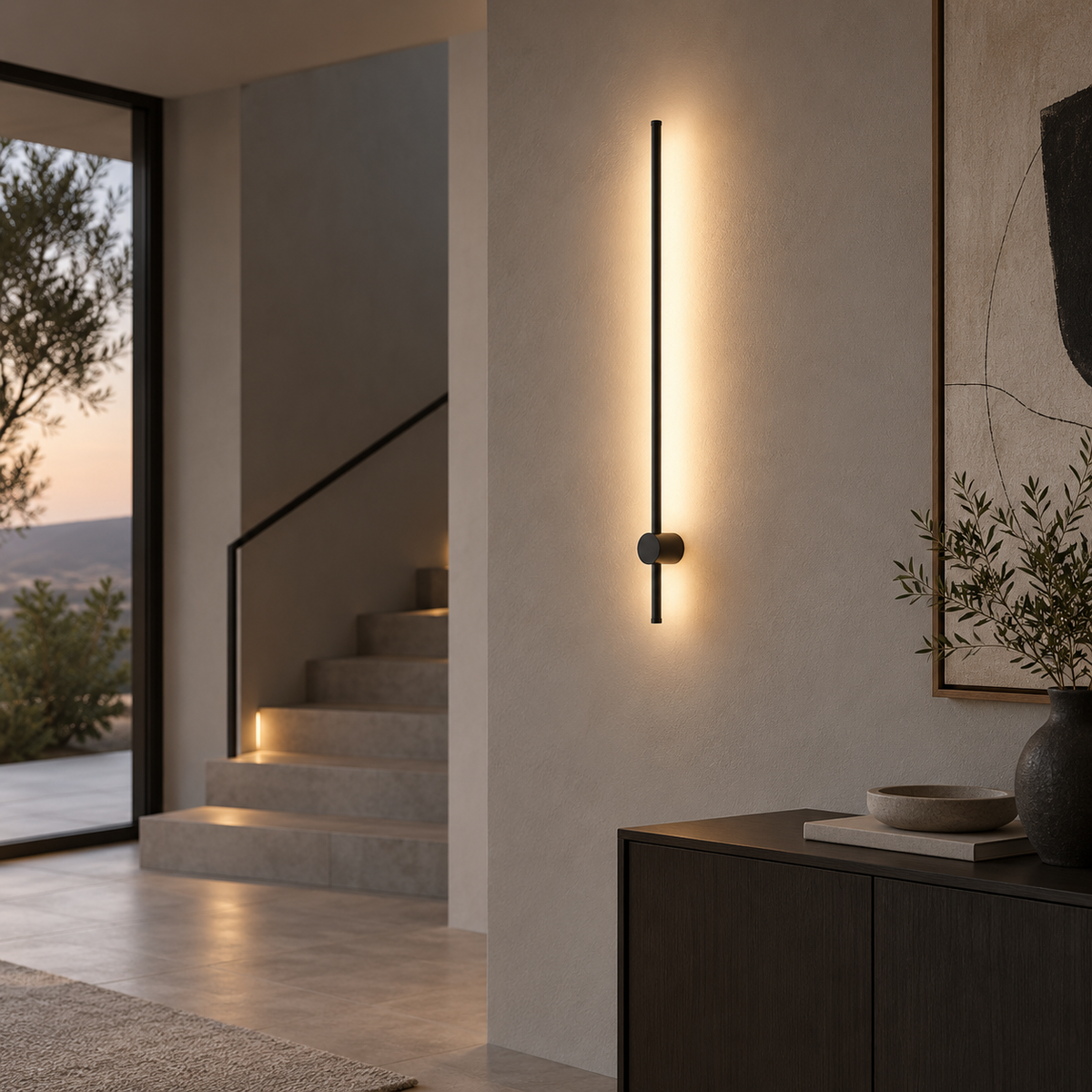 Minimalistische wandlamp in staafvorm