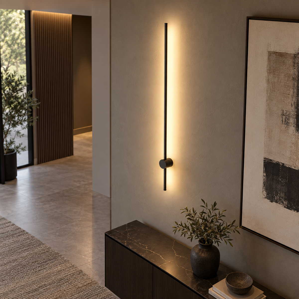 Minimalistische wandlamp in staafvorm