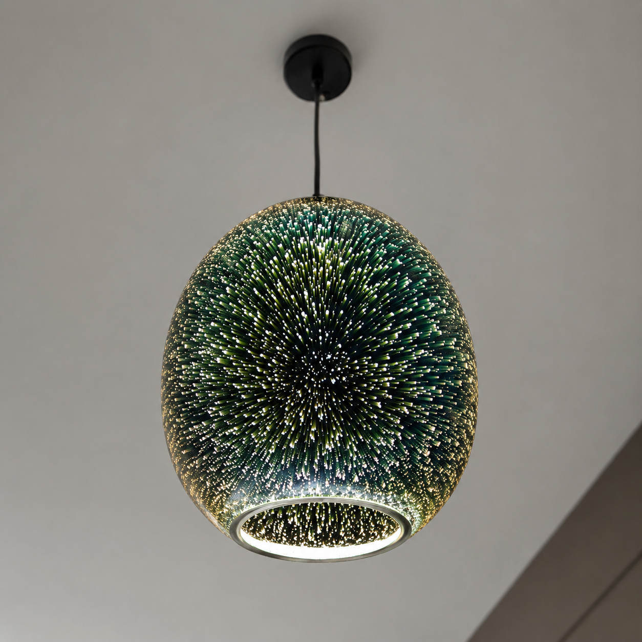 Modern 3D fireworks effect pendant light viewed from below