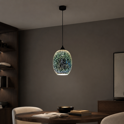 Modern 3D fireworks effect pendant light in a luxury modern interior