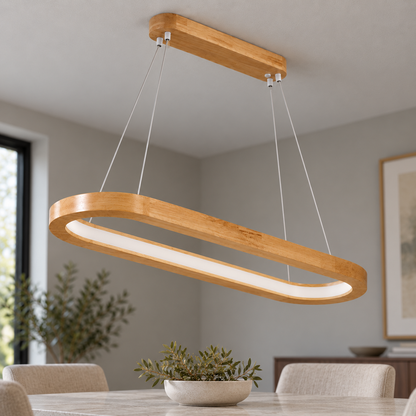 Natural wood | Length 60 cm pendant installed in a furnished interior