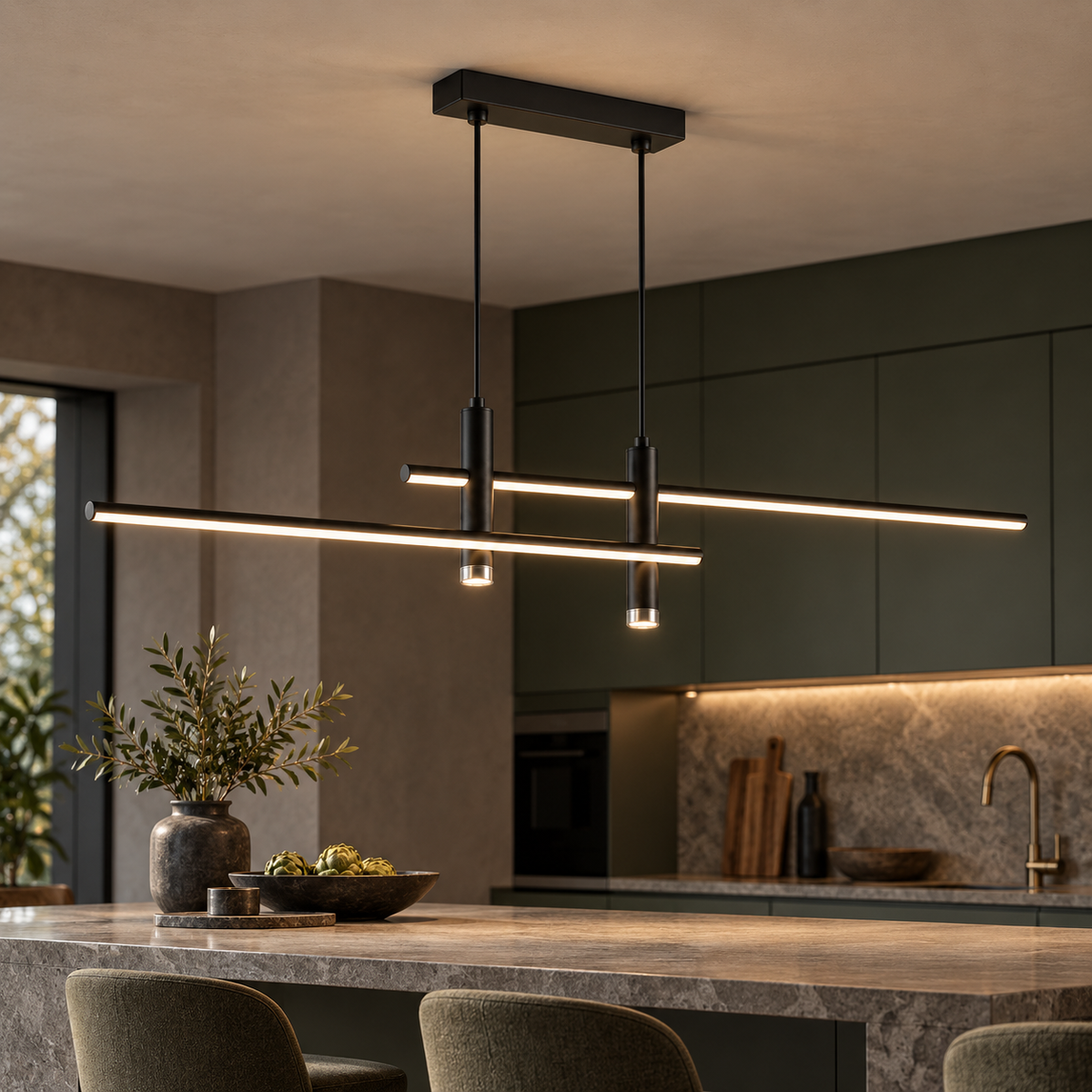 Black | Length 100 cm pendant installed in a furnished interior