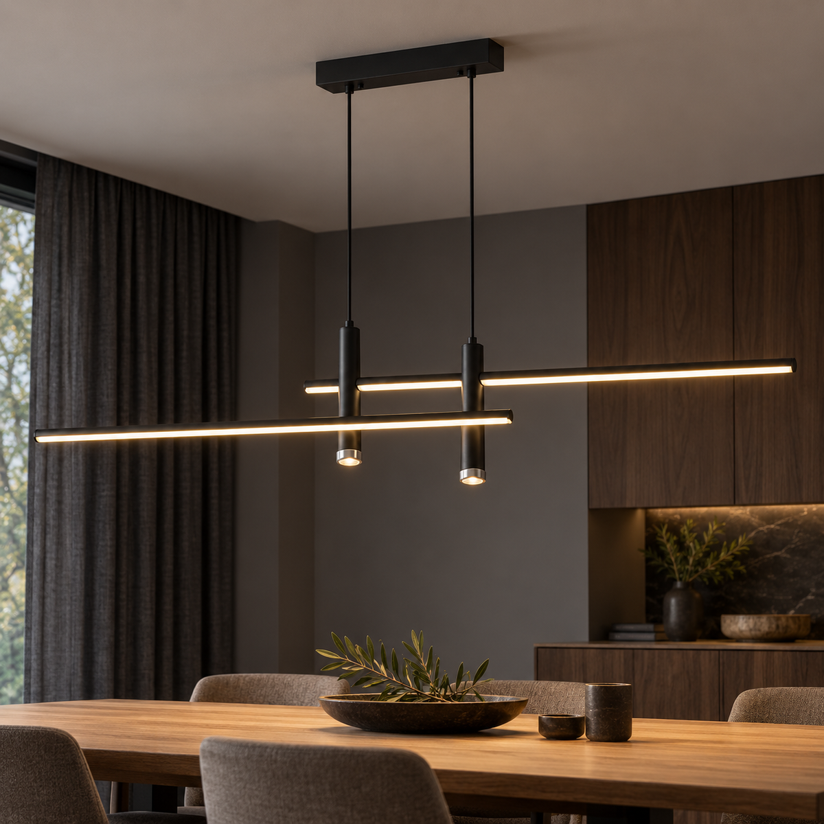 Black | Length 150 cm pendant installed in a furnished interior