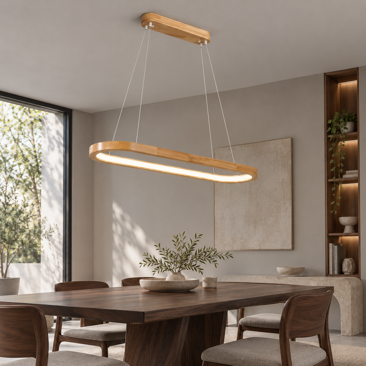 Solid wood oval pendant with an open centre — front far