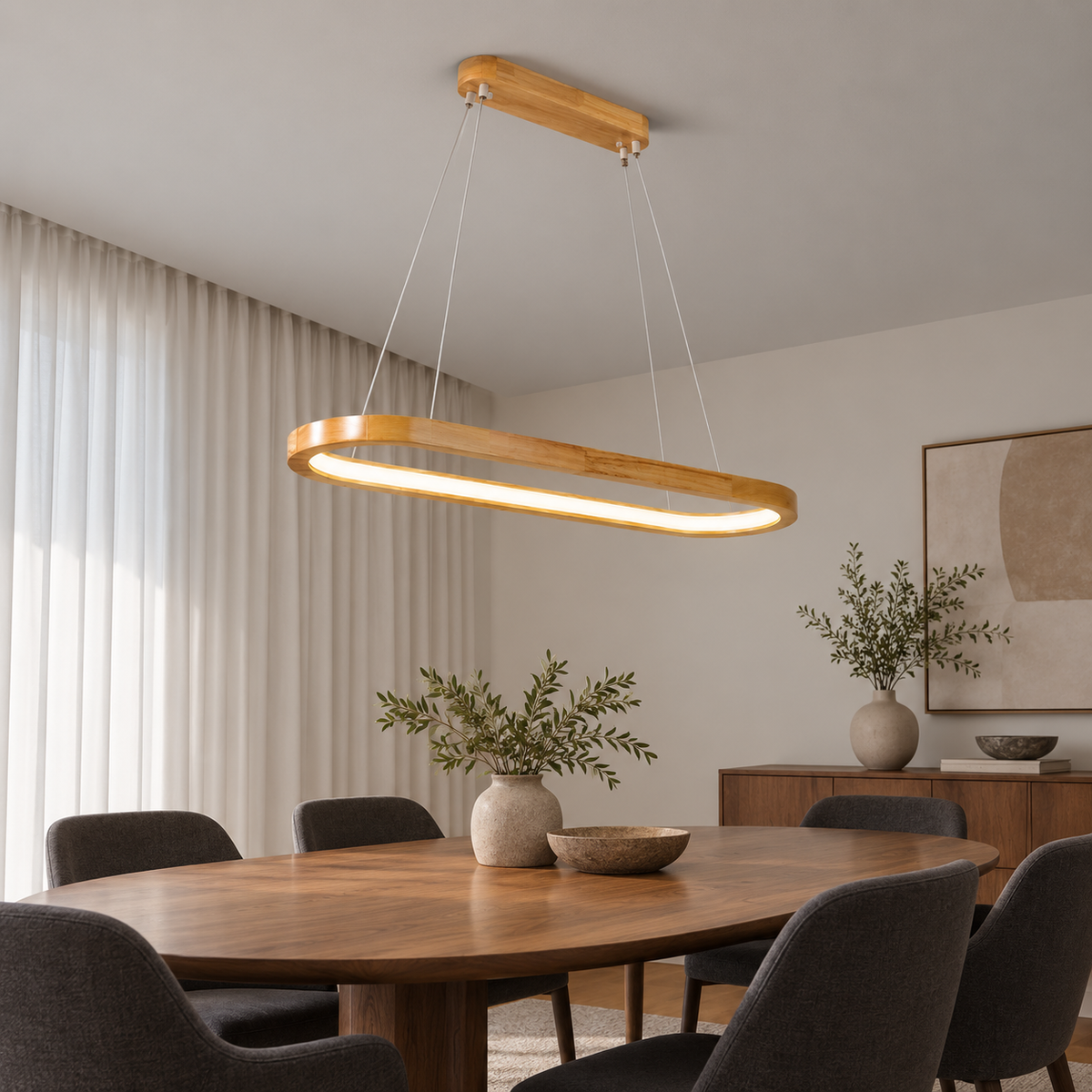 Solid wood oval pendant with an open centre — underside distance