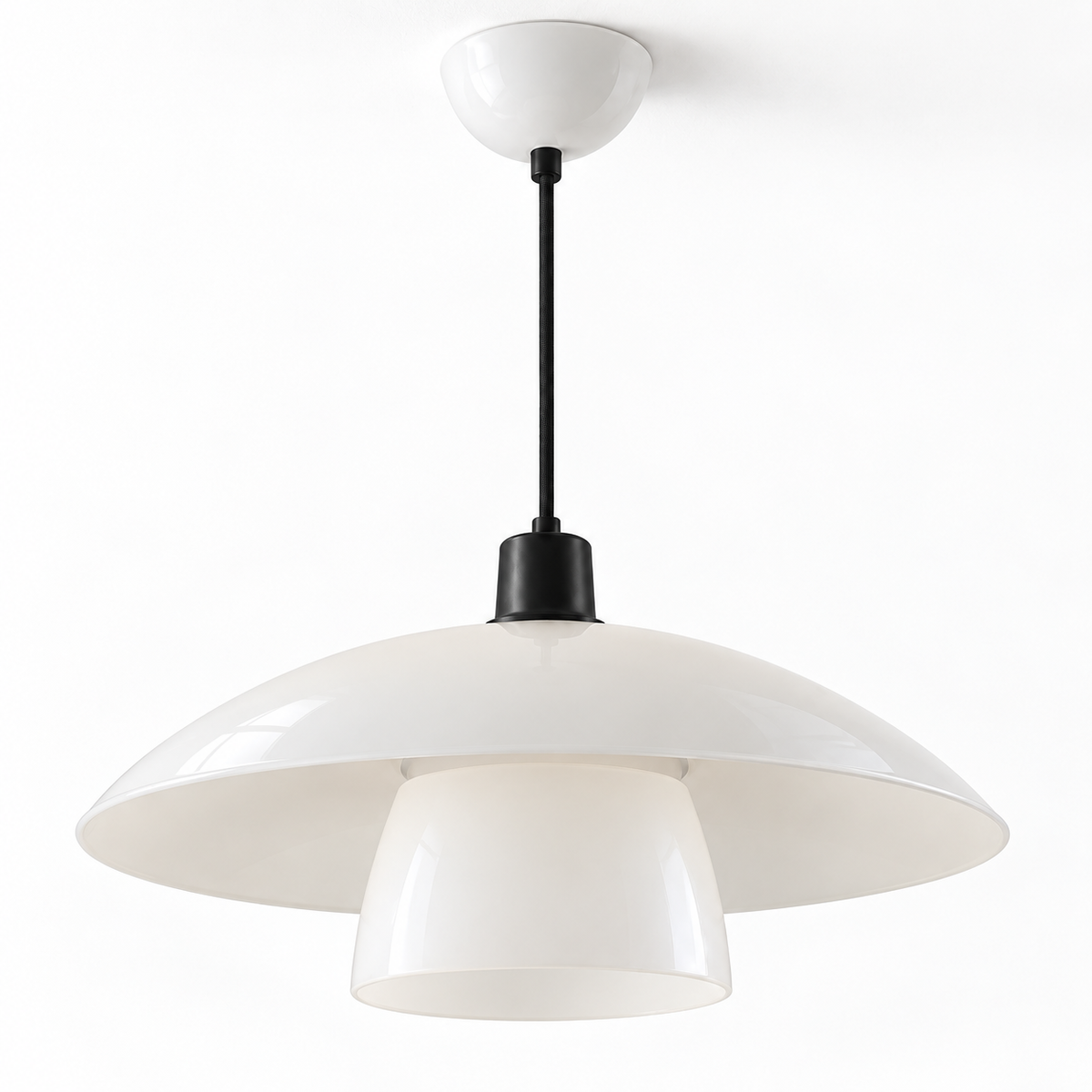 Sculpted opal glass pendant with a layered shade — white catalog