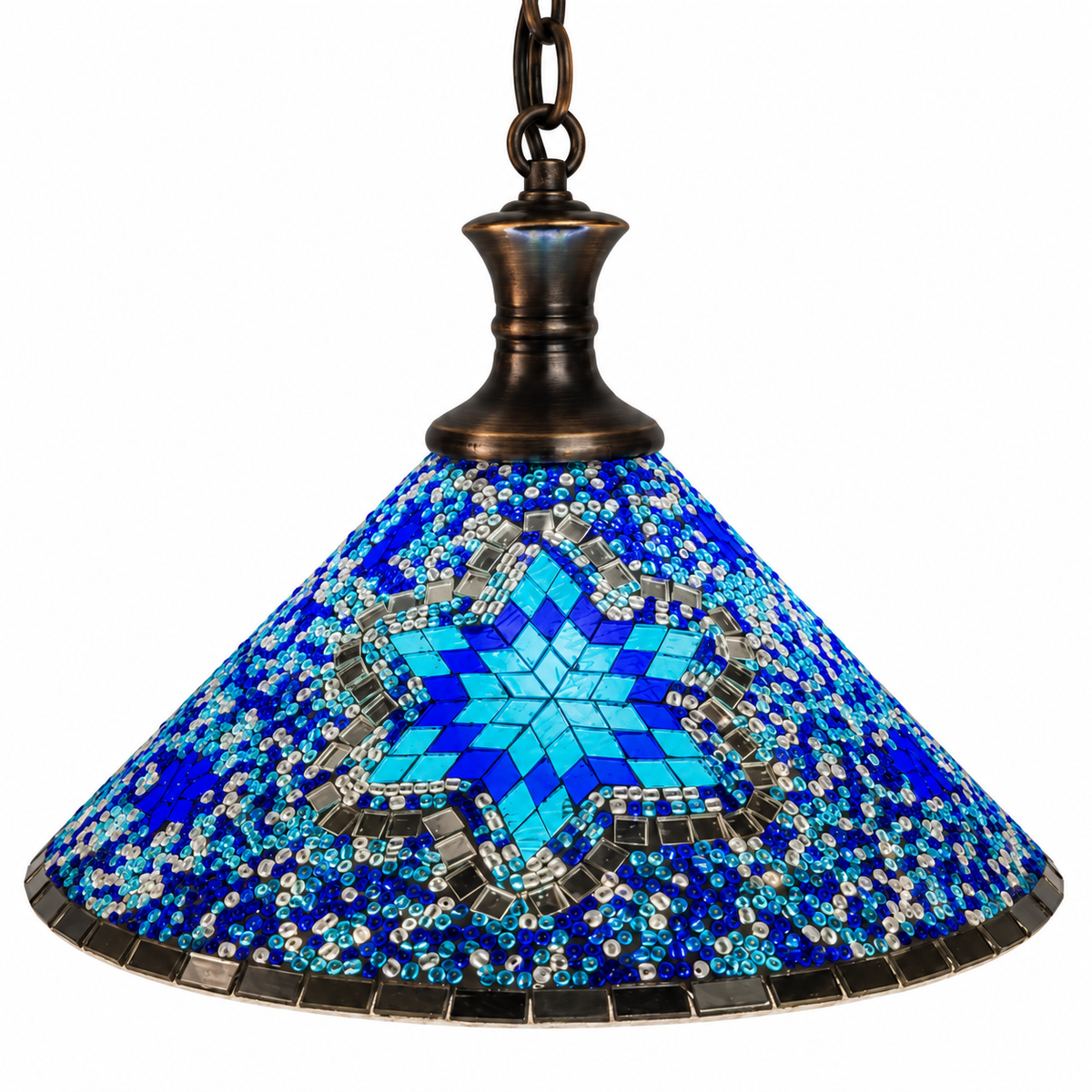 Geometric mosaic glass cone pendant, Style A, white background