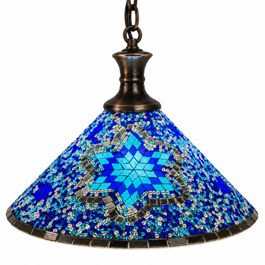 Geometric mosaic glass cone pendant, Style A, white background
