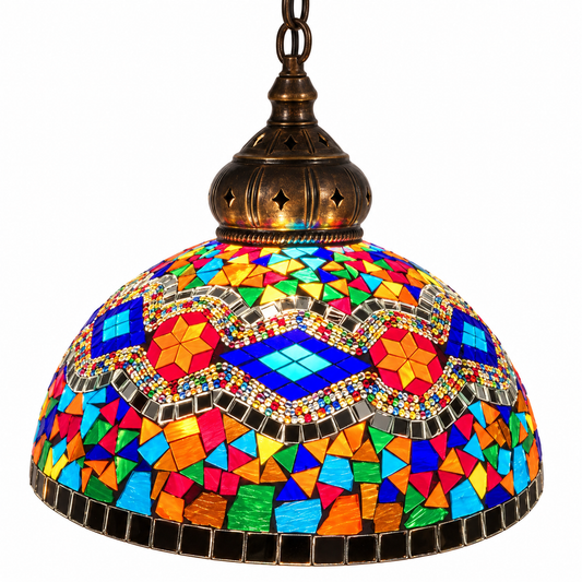 Vintage mosaic glass dome pendant, Style M, white background
