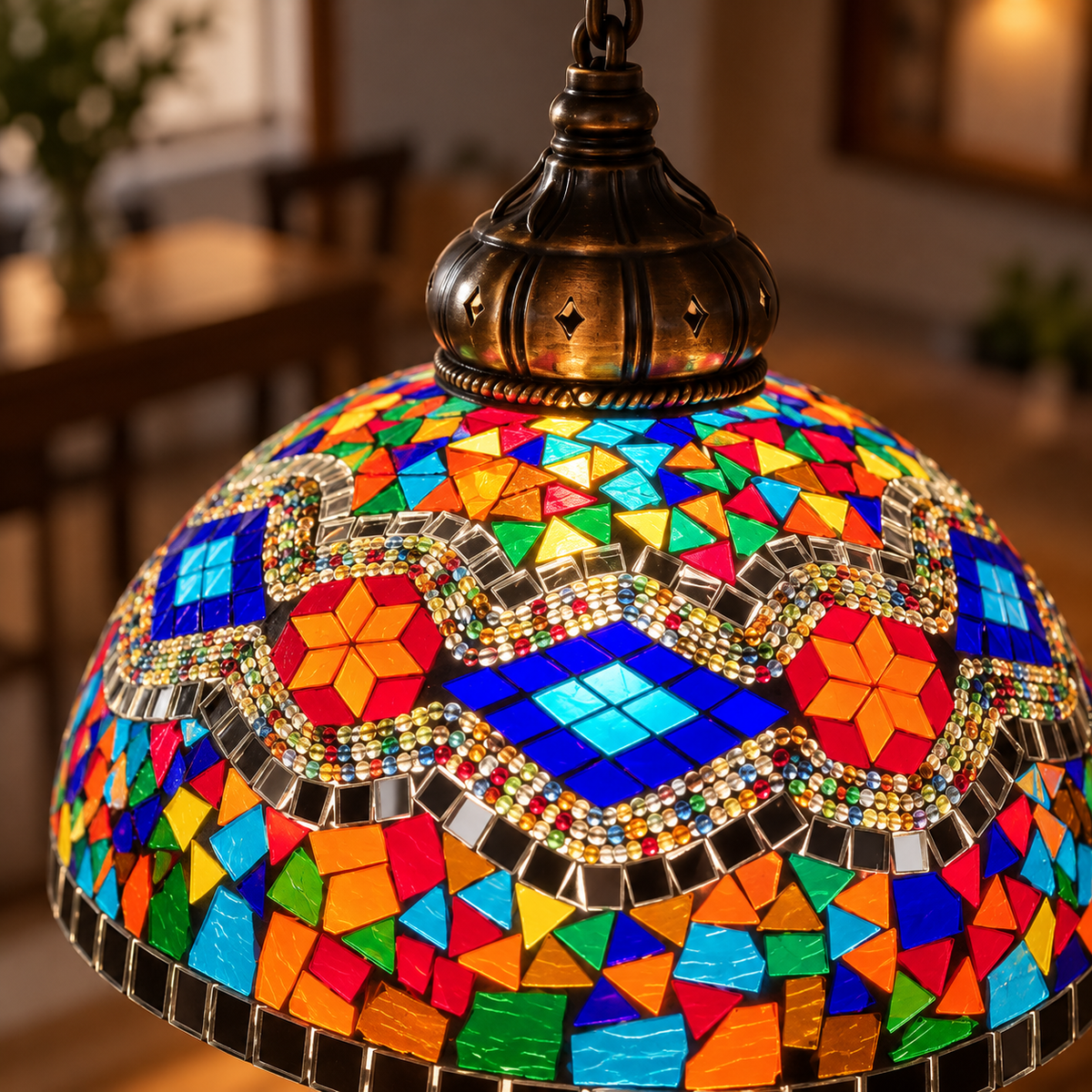 Vintage mosaic glass dome pendant, Style M, detail closeup