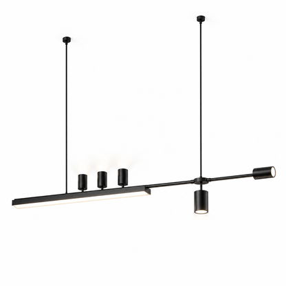 Offset island pendant with five directional spotlights, black, 120cm length on white