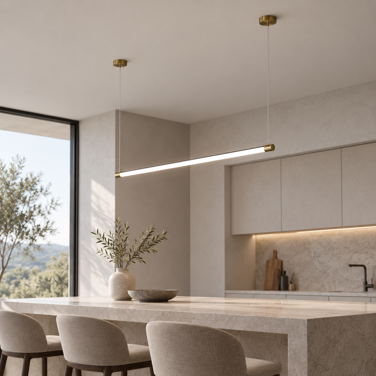 Minimalistisk barformad pendellampa med guldfinish