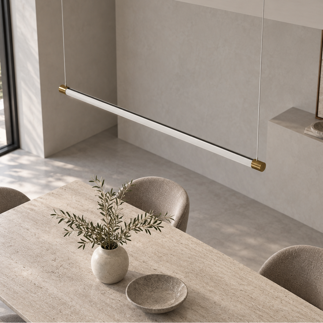 Minimalistisk barformad pendellampa med guldfinish