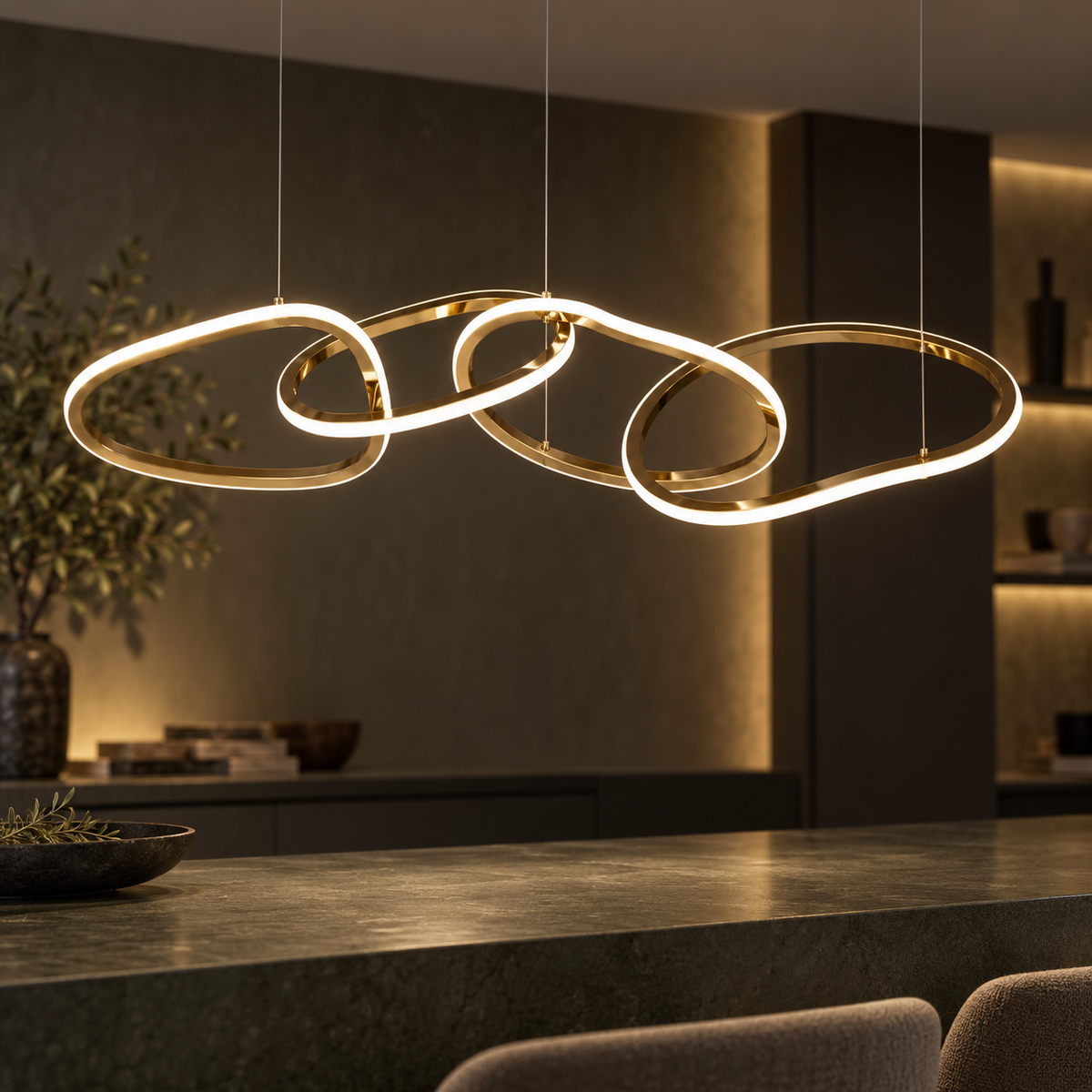 Modern LED Oval Circle Pendant Light with golden finish