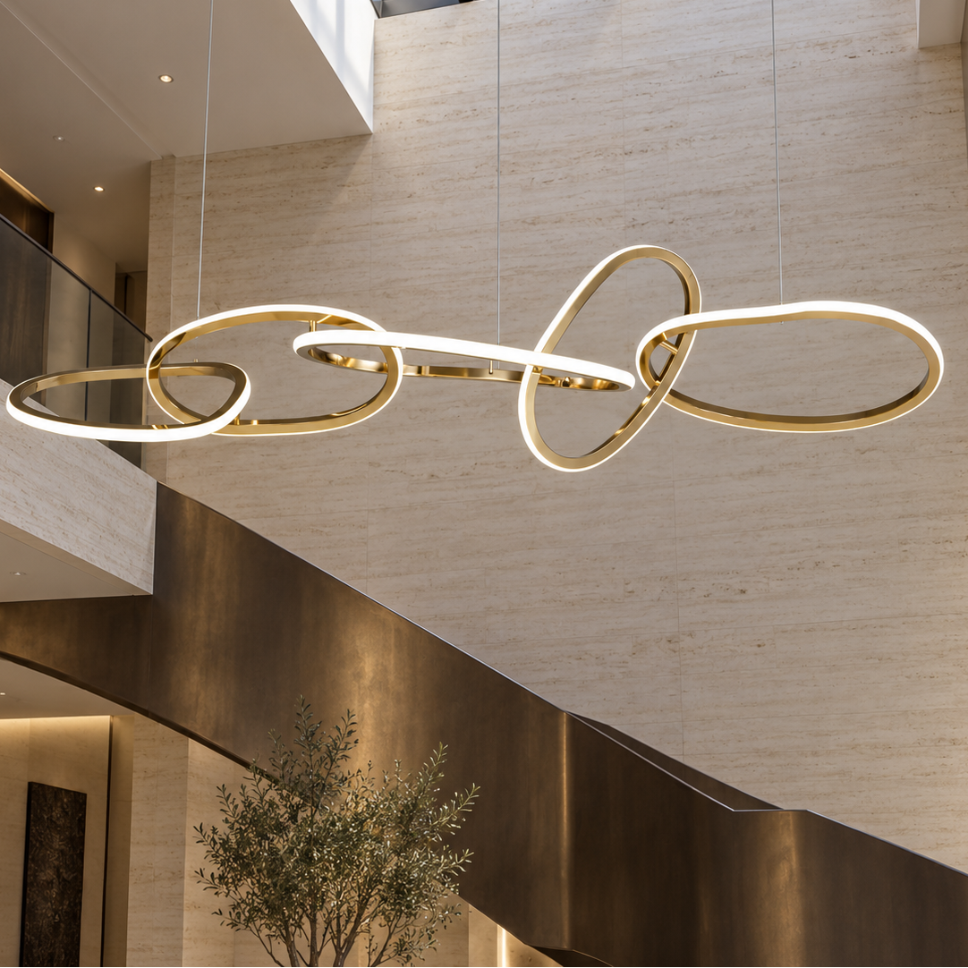 Modern LED Oval Circle Pendant Light with golden finish