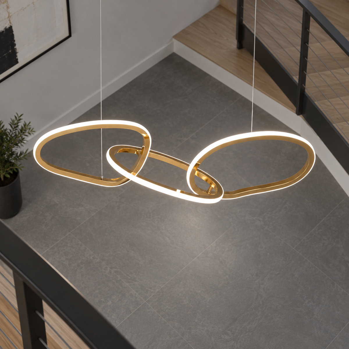 Modern LED Oval Circle Pendant Light with golden finish